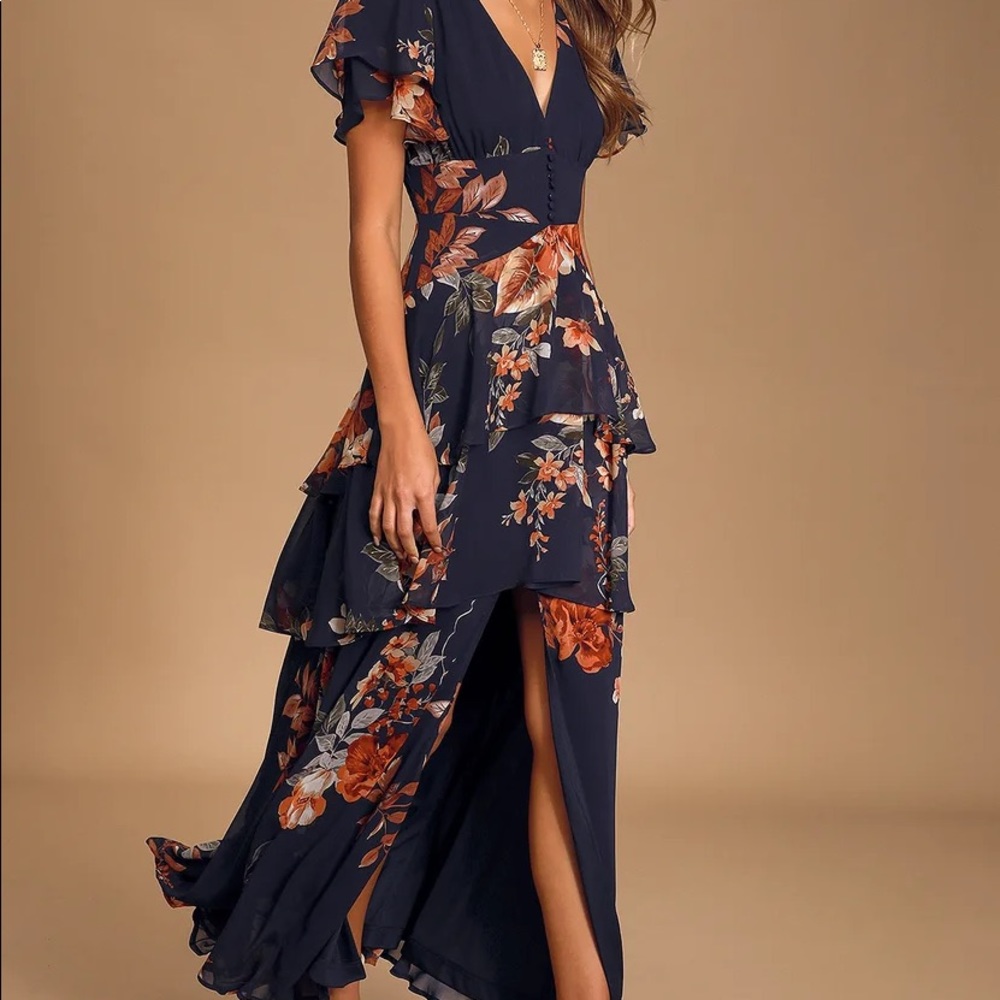 Lulus Midnight Mood Floral Print Tiered Maxi Dress